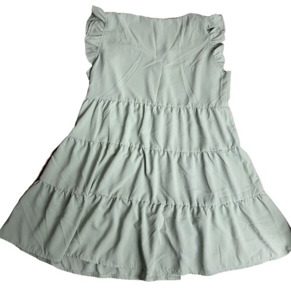 Sleeveless Light Green Tiered Button-Down Dress XL Ruffled Shoulders Polyester - Picture 2 of 4